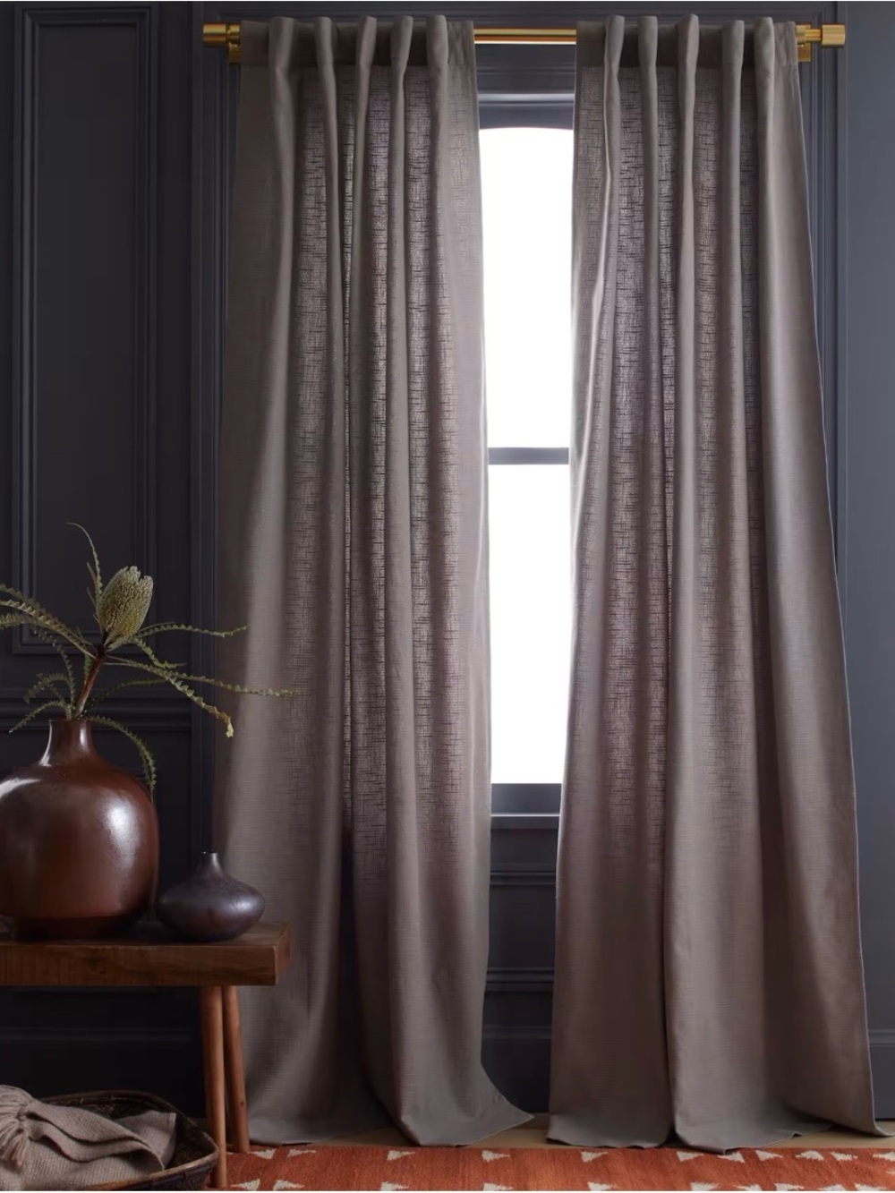 Set of 2 Panels-Quince Cotton Slub Curtains, Gray, 48x96 each